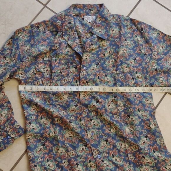 Awesome Vintage 100% silk Mickey Mouse Paisley shirt So 70s! Blue green size S - Picture 6 of 10